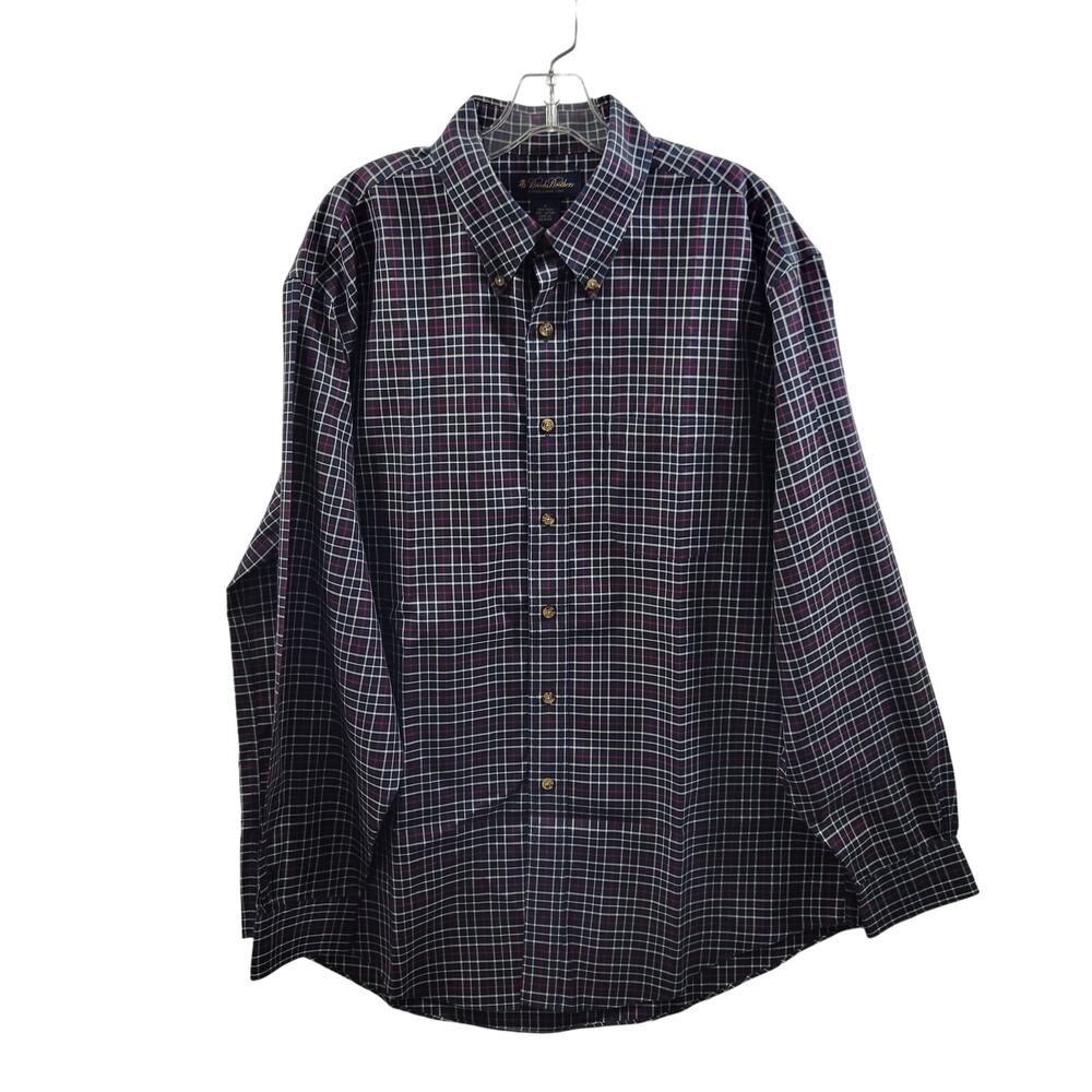 Brooks Brothers Black Plaid Button Front Shirt Size L 83123-0411